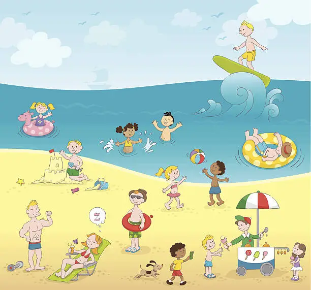 Vector illustration of Summer kids playing beach [5 Millionth approved iStock file]