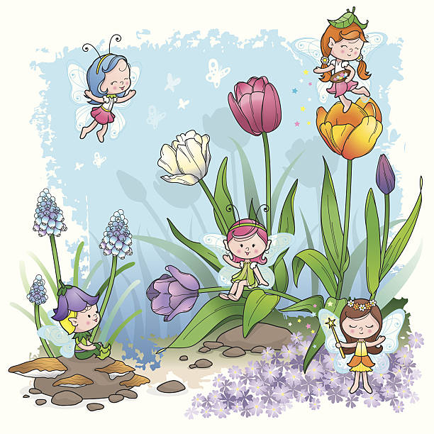 ilustraciones, imágenes clip art, dibujos animados e iconos de stock de cuento de hadas de hadas elf - fairy child outdoors fairy tale