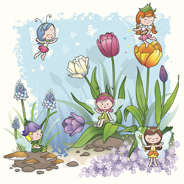 Fairy Tale spring pixie elf vector art illustration