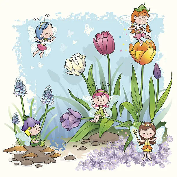 Vector illustration of Fairy Tale spring pixie elf