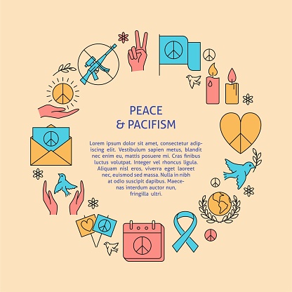 Peace and pacifism round banner with place for text. Vector illustration.