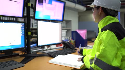 Engenheiro de computação asiático usando programa para controle de sistema