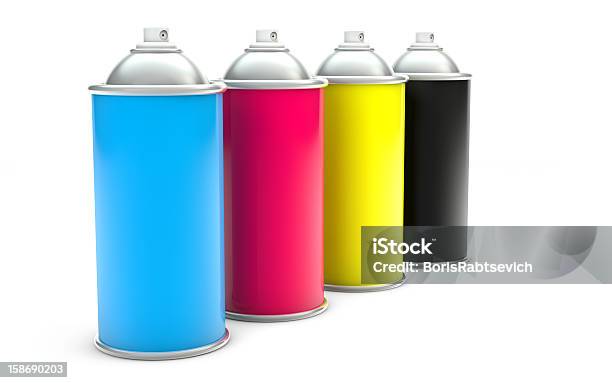 Cmyk Paint Spray Cans Stock Photo - Download Image Now - Spray Paint, Aerosol Can, Can