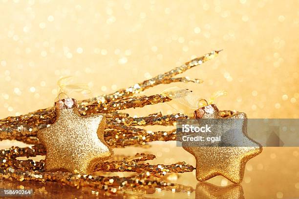 Golden Christmas Stock Photo - Download Image Now - Branch - Plant Part, Bright, Celebration