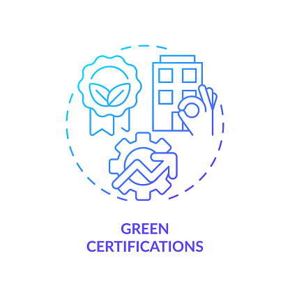 Blue gradient green certifications icon concept, isolated vector, sustainable office thin line illustration.