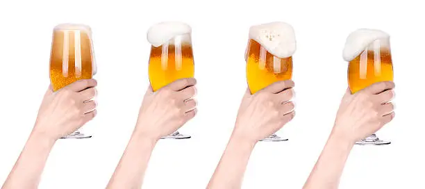 Photo of beer with hand making toast set