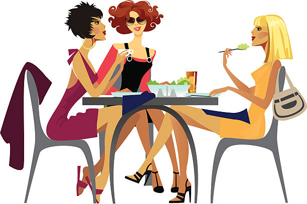 ilustrações de stock, clip art, desenhos animados e ícones de almoço - three people women teenage girls friendship