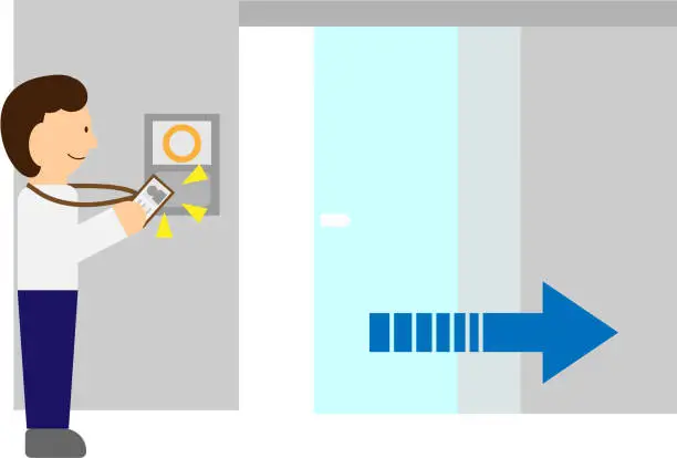 Vector illustration of Image of opening and closing the door with an employee ID card