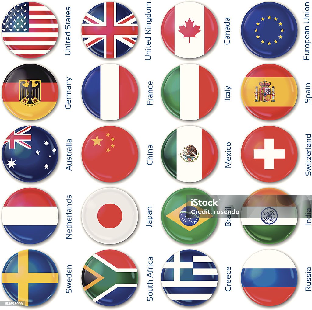 Круглые метки популярных стран - Векторная графика Флаг роялти-фри