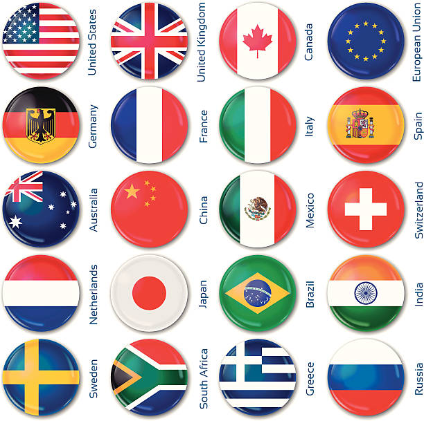 round flags popular countries - spain switzerland stock illustrations