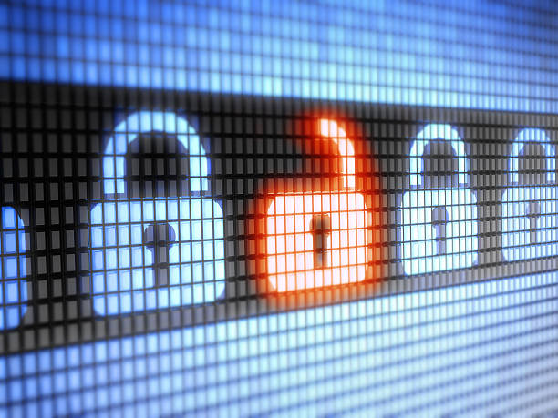 LED internet security lock and unlock symbols stock photo