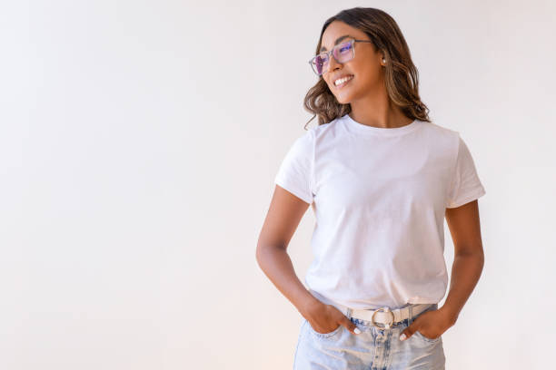Young laughing woman standing