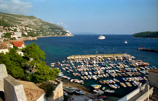 panoramic analogue photo of the city of Dubrovnik seen from the top of the walls