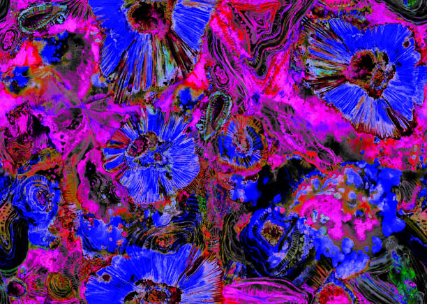 istock Seamless organic abstract pattern painted in watercolor with dark pink and blue colors 1586965355