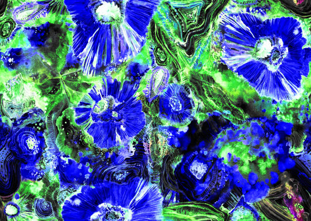 istock Seamless organic abstract pattern painted in watercolor with bright red and blue colors 1586967642