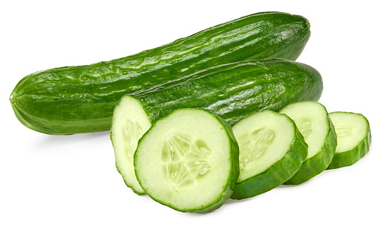 cucumber with slices isolated on white background. clipping path