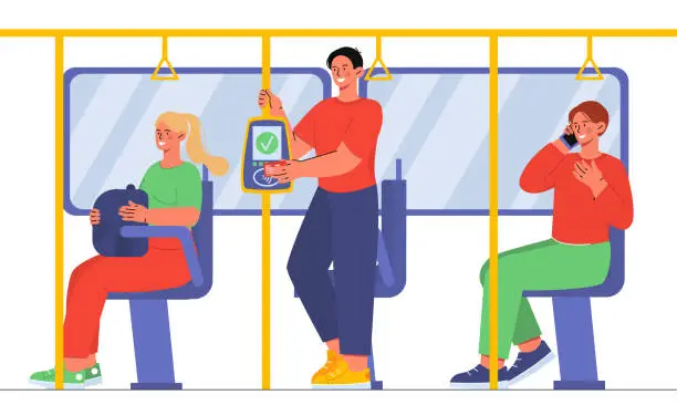 Vector illustration of Contactless payment in public transport vector