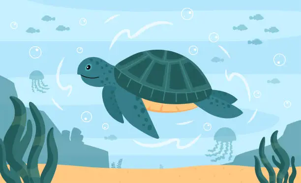 Vector illustration of Sea turtle underwater vector concept