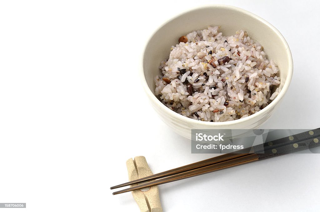 Mixed rice Mixed rice in japanese rice bowl (with Chopsticks and chopstick rest). Rice - Food Staple Stock Photo