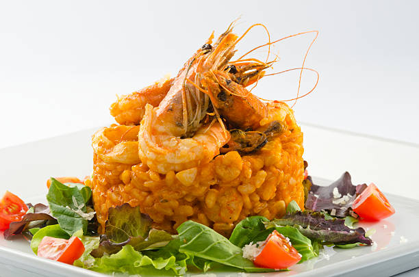 Seafood risotto stock photo