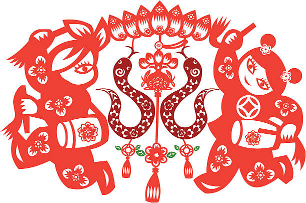 구정 뱀 - snake chinese new year chinese zodiac sign china stock illustrations