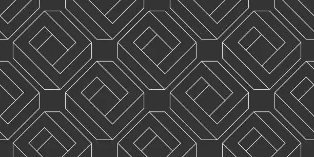 Vector illustration of Dark 3D Geometric Shapes, Grid Pattern Background