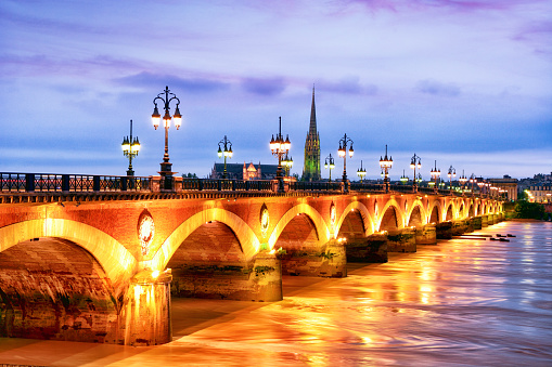 The Pont de pierre or Stone Bridge in Bordeaux, France