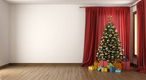 istock White living room with Christmas tree and gift box 1587100798
