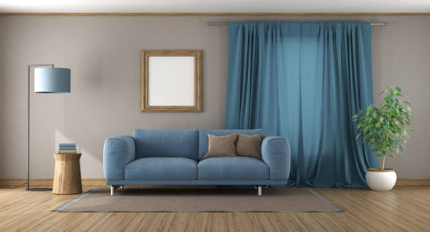 istock Blue and brown modern living room 1587101718