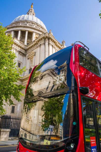 istock London iconic red double decker bus beneath St Paul's Cathedral 1587104449