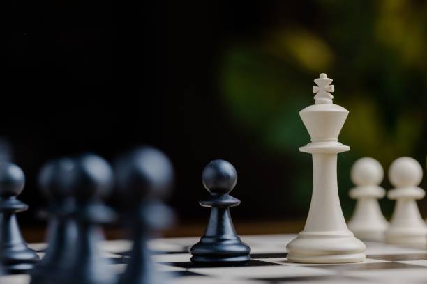 primer plano de piezas de ajedrez. - chess skill concentration intelligence fotografías e imágenes de stock