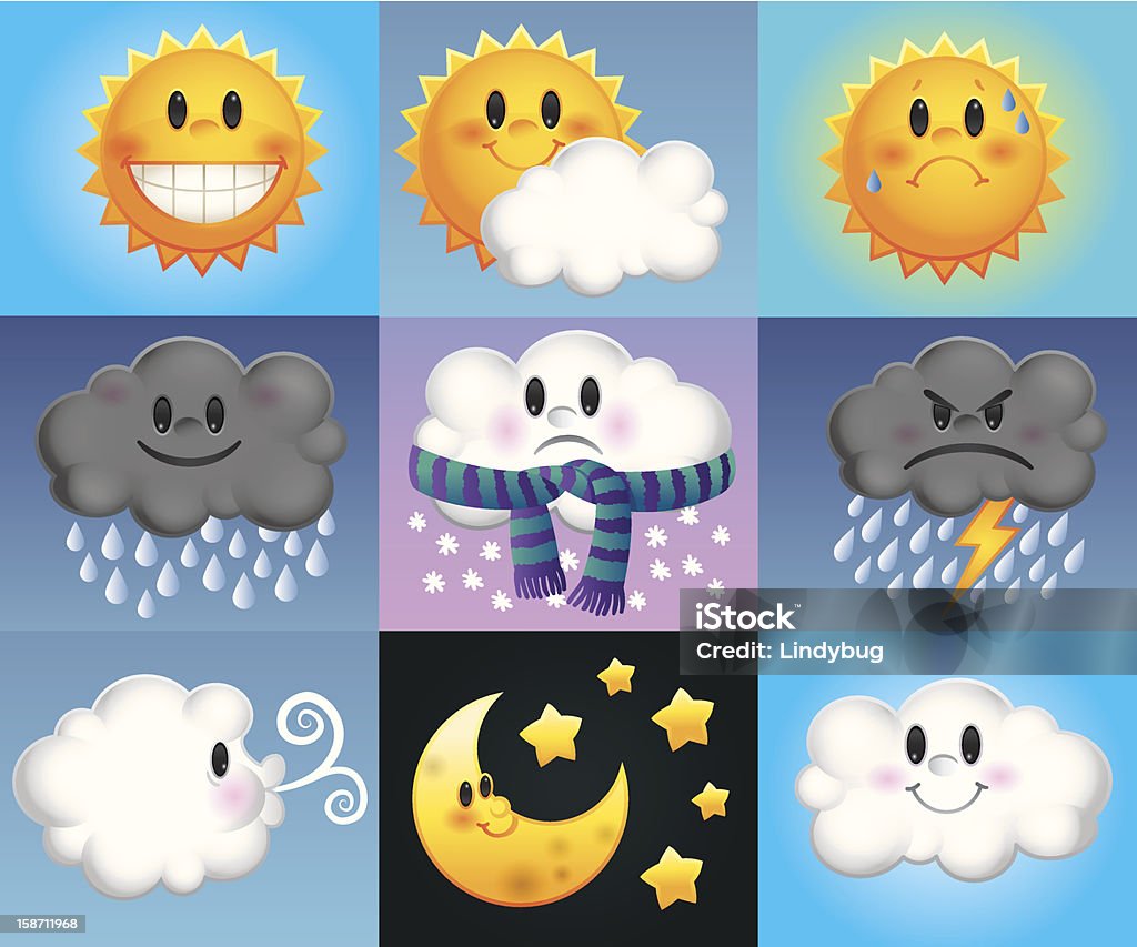 Cartoon Weather Forecast Icons Stock Illustration - Download Image Now -  Anthropomorphic Face, Sun, Sunlight - iStock