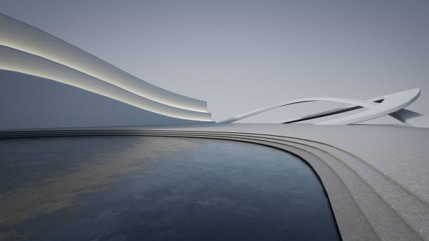 istock Abstract architecture design of modern building. Empty parking area floor and concrete structure. 1587121813