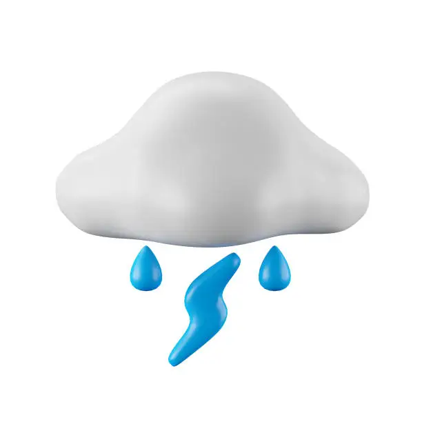 3d icon rendering of rainy day and thunder, weather forecast.