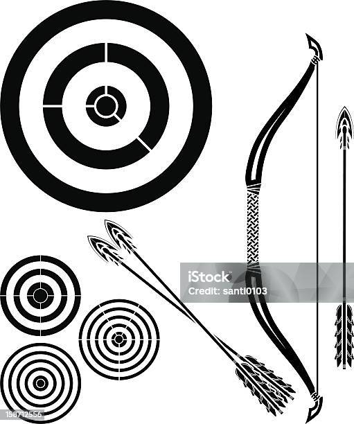 Трафарет Бантом Стрелы И Цели — стоковая векторная графика и другие изображения на тему Archery - Archery, Белый фон, Боеприпасы