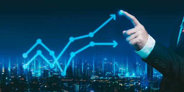 istock Professional business man on network and digital finance marketing chart 1587137633