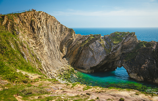 A beautiful view of whimsical rock formations on cliffs in northern Spain.