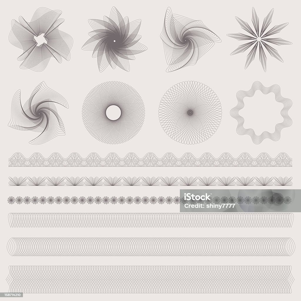 Guilloche Muster, Grenzen (Wasserzeichen) für Geldscheine, Münzen, Währung, Scheck, prüfen - Lizenzfrei Gemaltes Bild Vektorgrafik