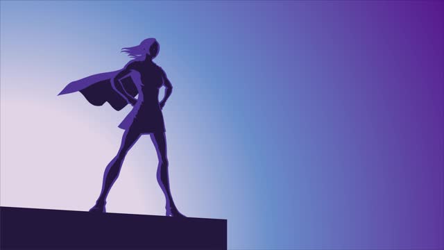 Looping Solo Female Superhero Standing Silhouette Stock Animation Video