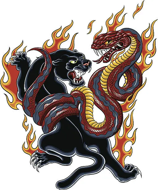 Vector illustration of Panther and Cobra tattoo