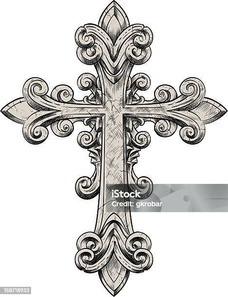 Stone Cross Stock Illustration - Download Image Now - Cross Shape, Religious Cross, Ornate