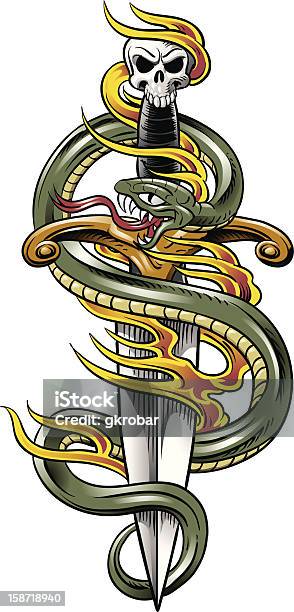 Ilustración de Serpiente Puñal Tatuaje y más Vectores Libres de Derechos de Adornos corporales - Adornos corporales, Animal, Arte