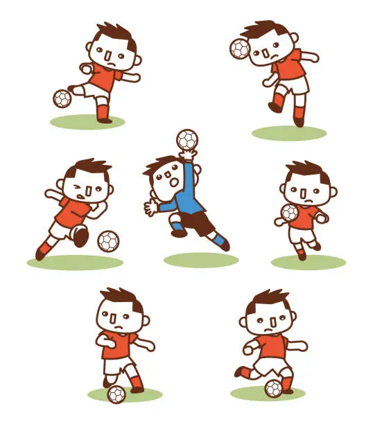 Vector illustration of Set of vector illustrations playing soccer