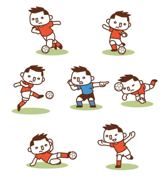 Vector illustration of Set of vector illustrations playing soccer