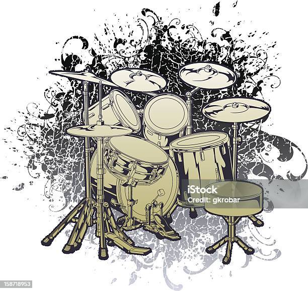 Барабан Набор 1 В Стиле Гранж — стоковая векторная графика и другие изображения на тему Барабан - Барабан, Барабанная палочка, Без людей