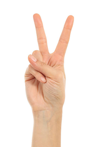 istock Woman hand in victory sign 158720449