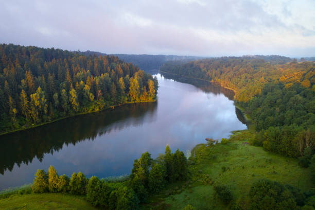 istock Aerial view of beautiful lake 1587214143