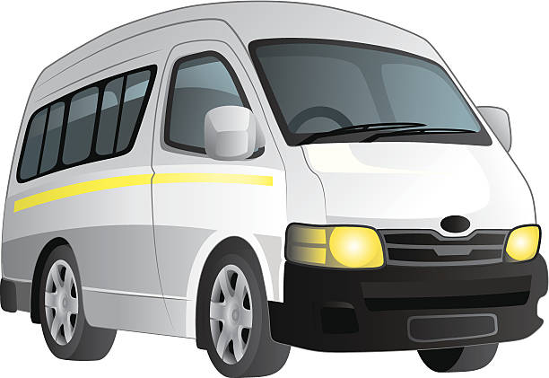White minibus van Vector cartoon of a plain white minibus taxi. EPS 10 file. minivan stock illustrations