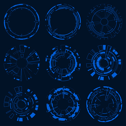 Vector set circle sci fi frame user interface element. Technology futuristic abstract HUD.