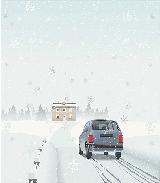 bildbanksillustrationer, clip art samt tecknat material och ikoner med rural holidays - vinter väg bil